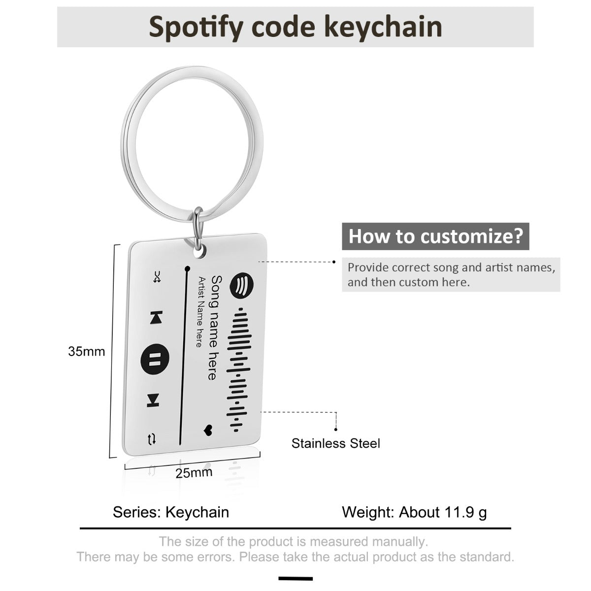 Personalized Stainless Steel Spotufy Code Keychain