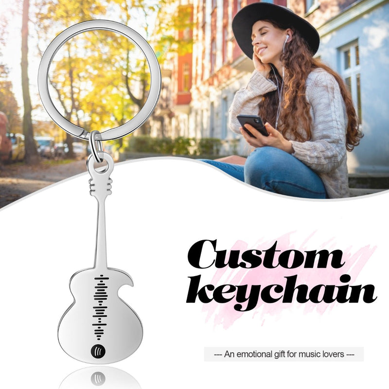 Personalized Stainless Steel Guitar Keychain