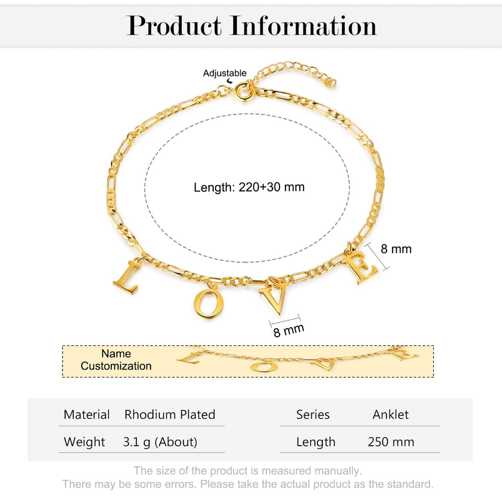 Personalized Rhodium Plated Letter Anklet