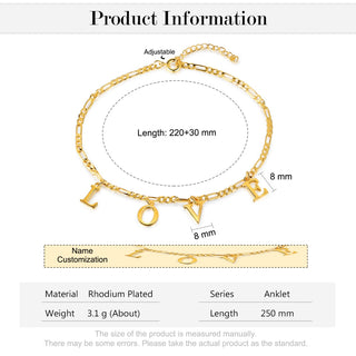 Personalized Rhodium Plated Letter Anklet