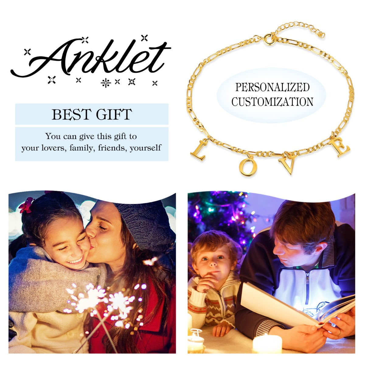 Personalized Rhodium Plated Letter Anklet