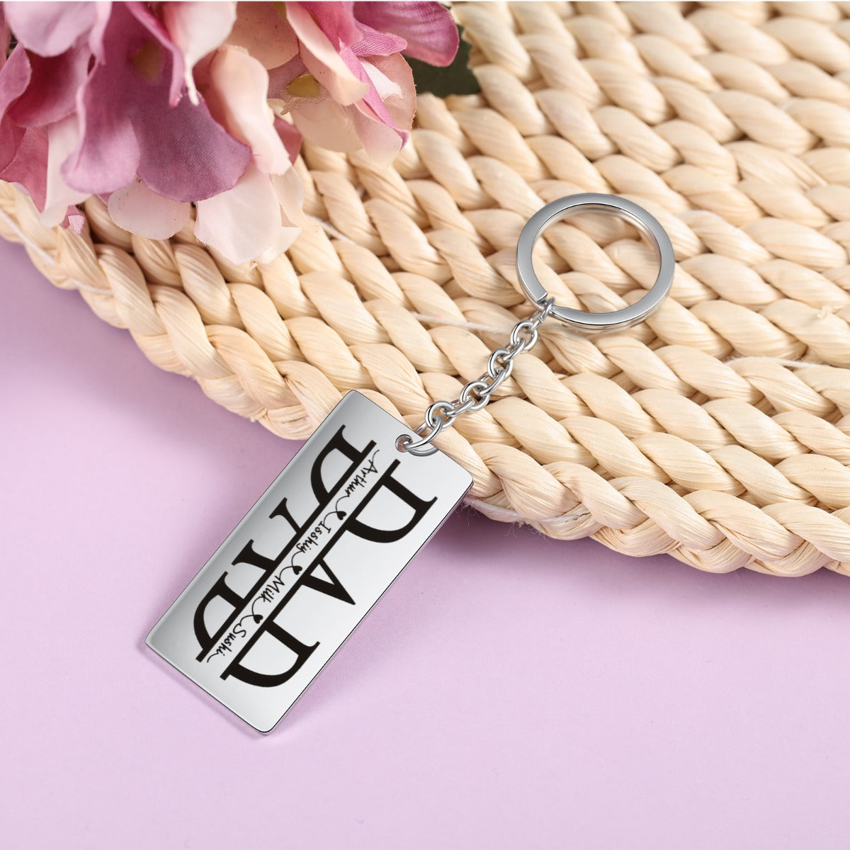 Personalized Stainless Steel Mom and Dad Keychain