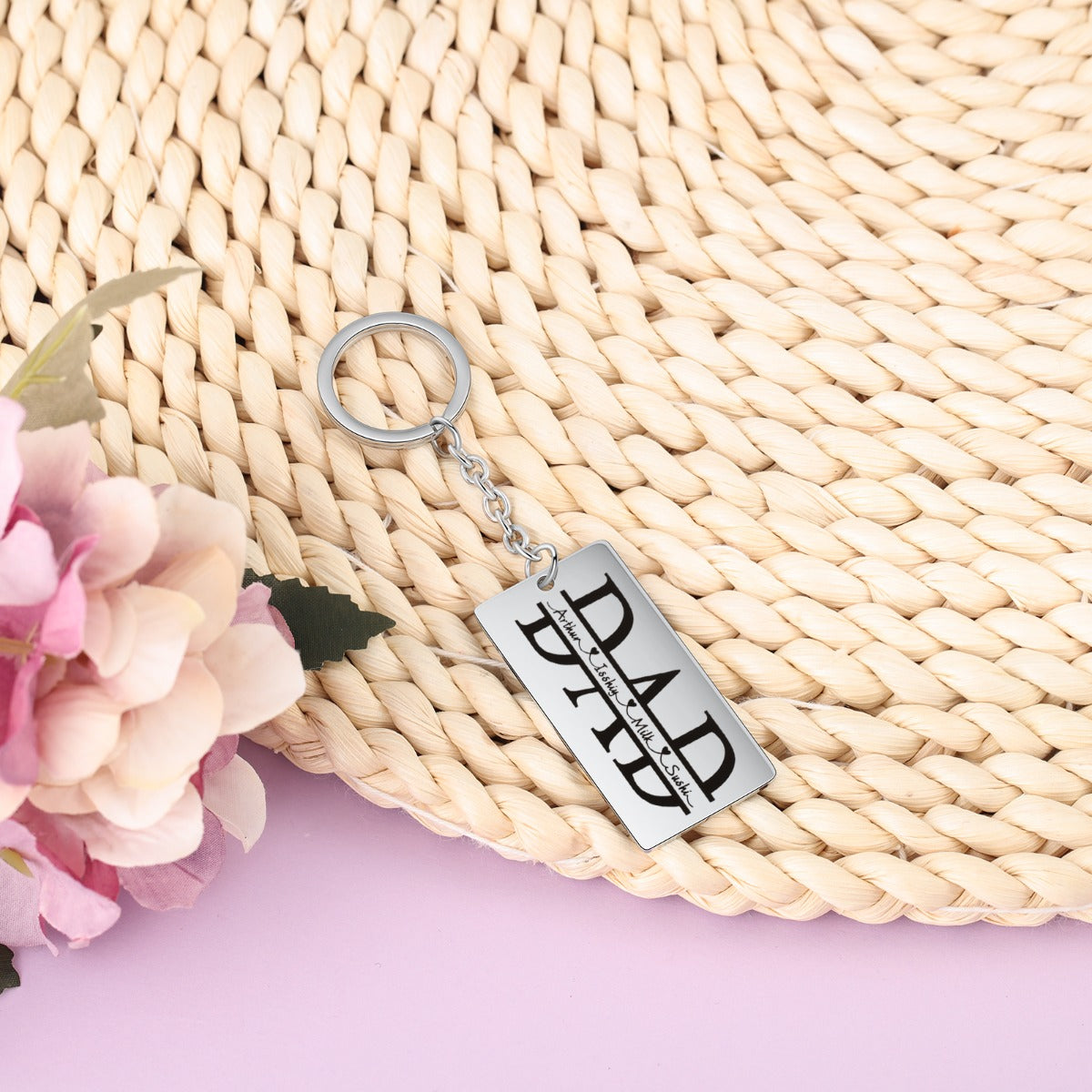 Personalized Stainless Steel Mom and Dad Keychain