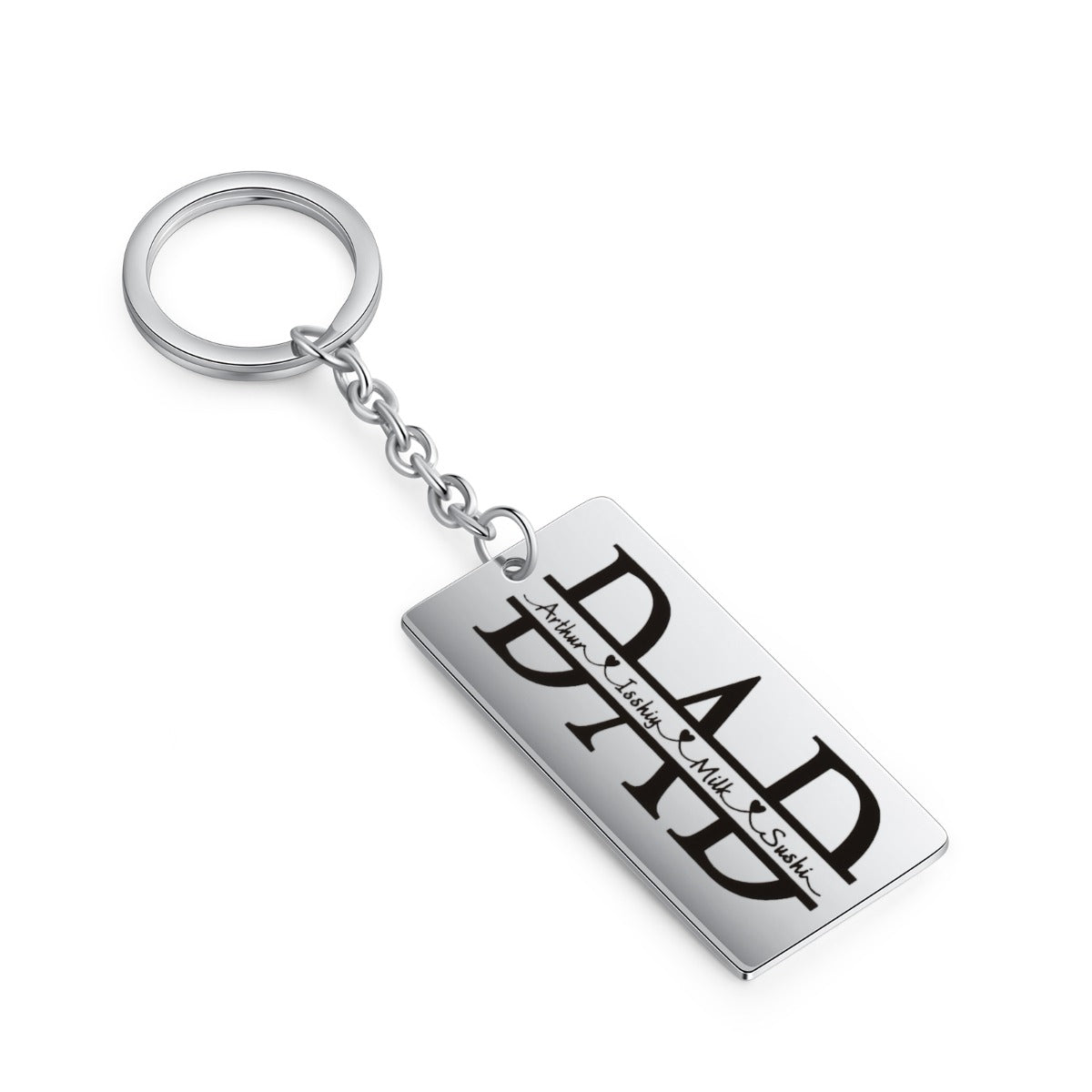 Personalized Stainless Steel Mom and Dad Keychain