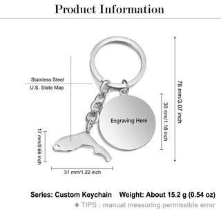 Personalized Stainless Steel Map Customization Keychain