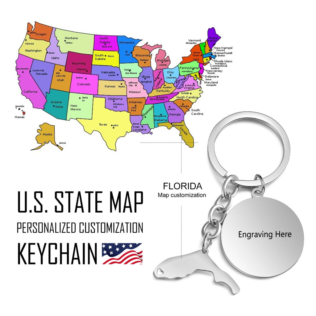 Personalized Stainless Steel Map Customization Keychain