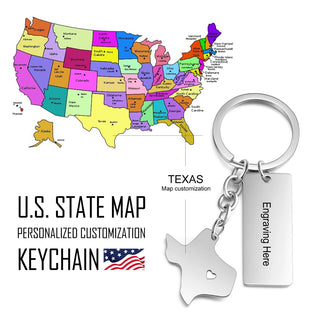 Personalized Stainless Steel Map Customizantion Keychain