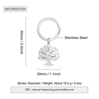 Personalized Stainless Steel Family Tree Custom Name Keychain