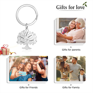 Personalized Stainless Steel Family Tree Custom Name Keychain