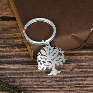 Personalized Stainless Steel Family Tree Custom Name Keychain