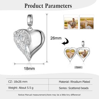 Personalized Rhodium Plated Jewelry Wing Heart Charm Beads