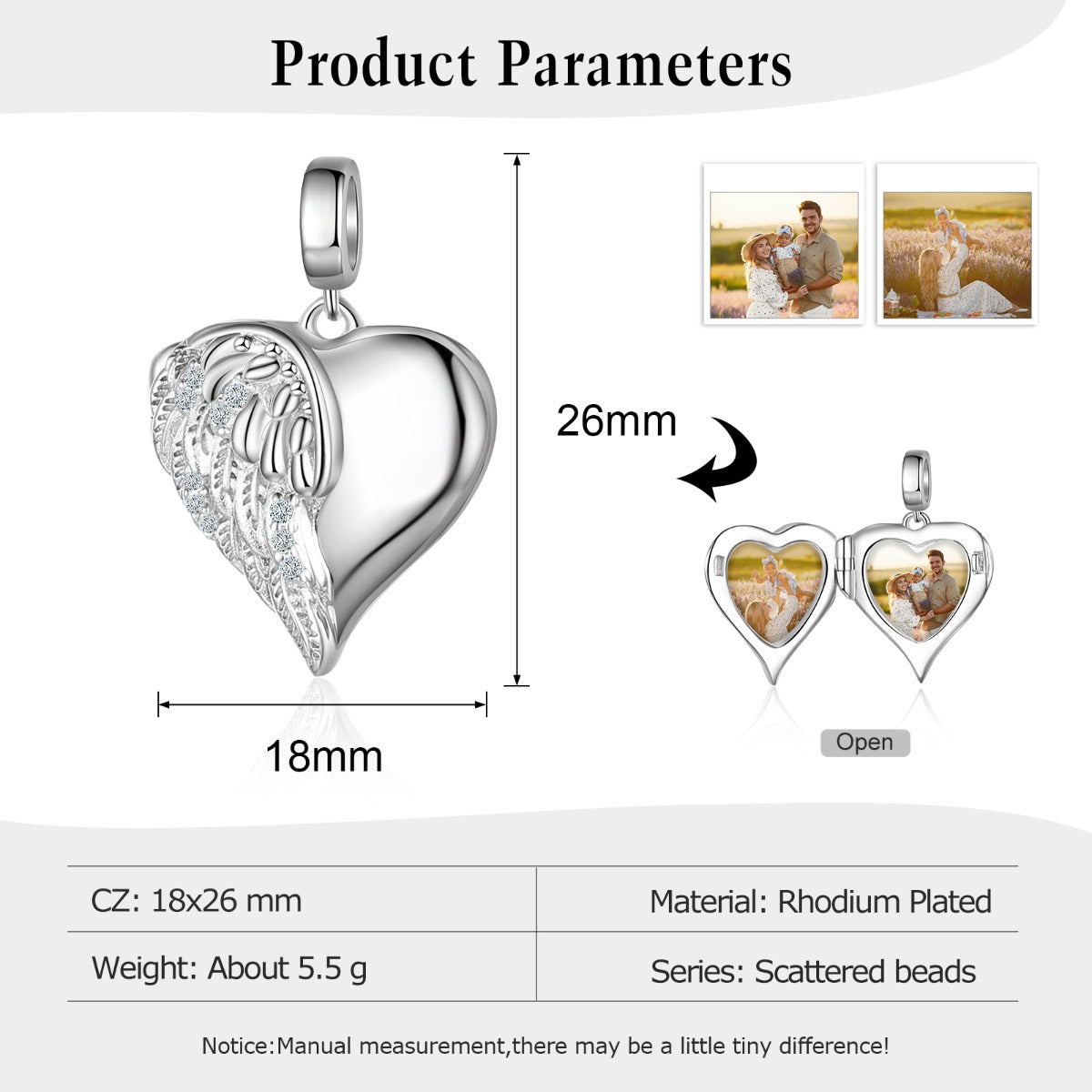 Personalized Rhodium Plated Jewelry Wing Heart Charm Beads