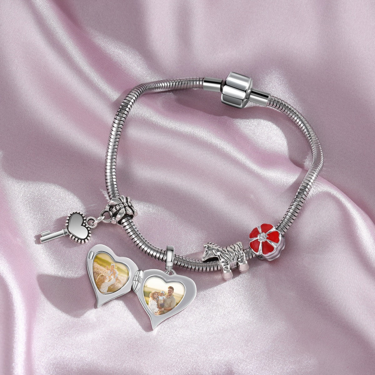 Personalized Rhodium Plated Jewelry Wing Heart Charm Beads