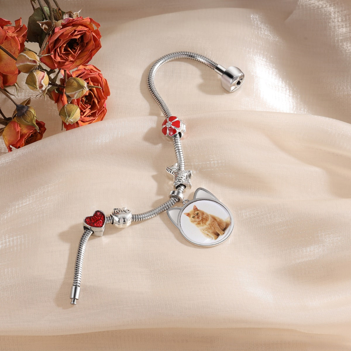 Personalized Rhodium Plated Jewelry Photo Beads