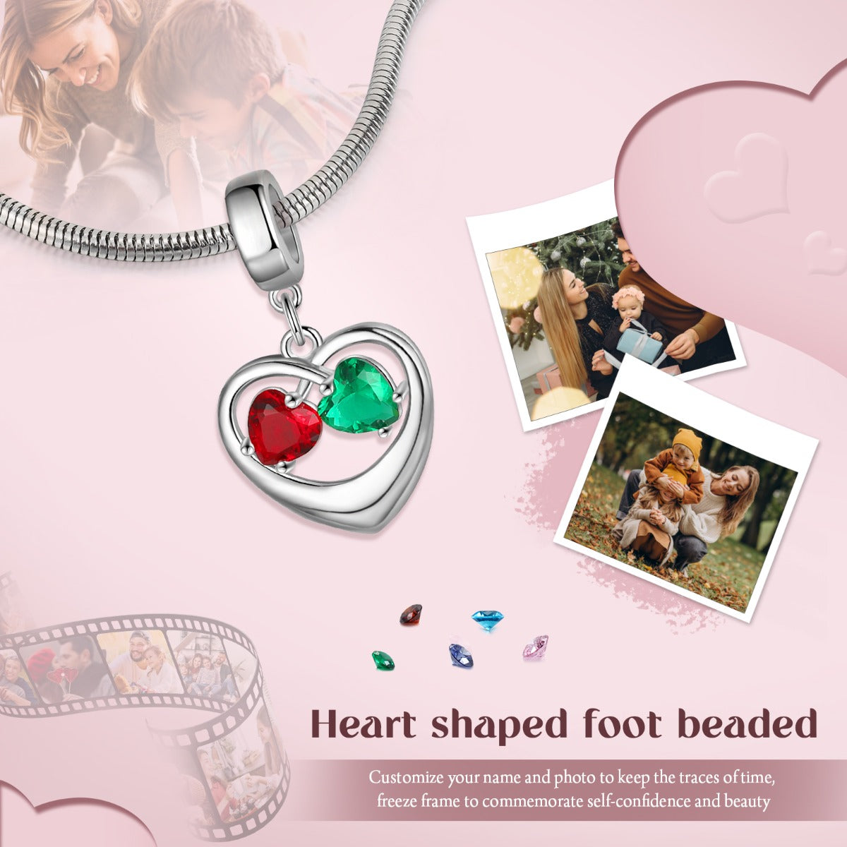 Personalized Rhodium Plated Heart Charm