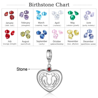 Personalized Rhodium Plated Baby Feet Heart Charm