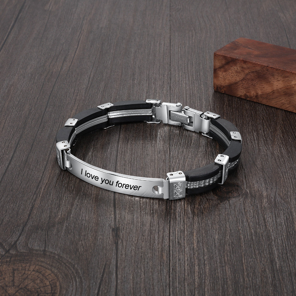 Stainless Steel Custom Name Black Bracelet