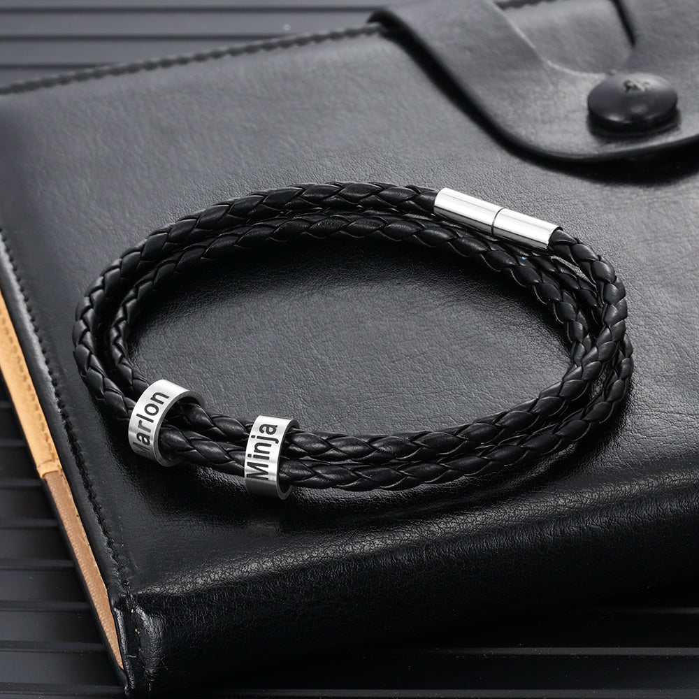 Custom Stainless Steel Leather Bracelet