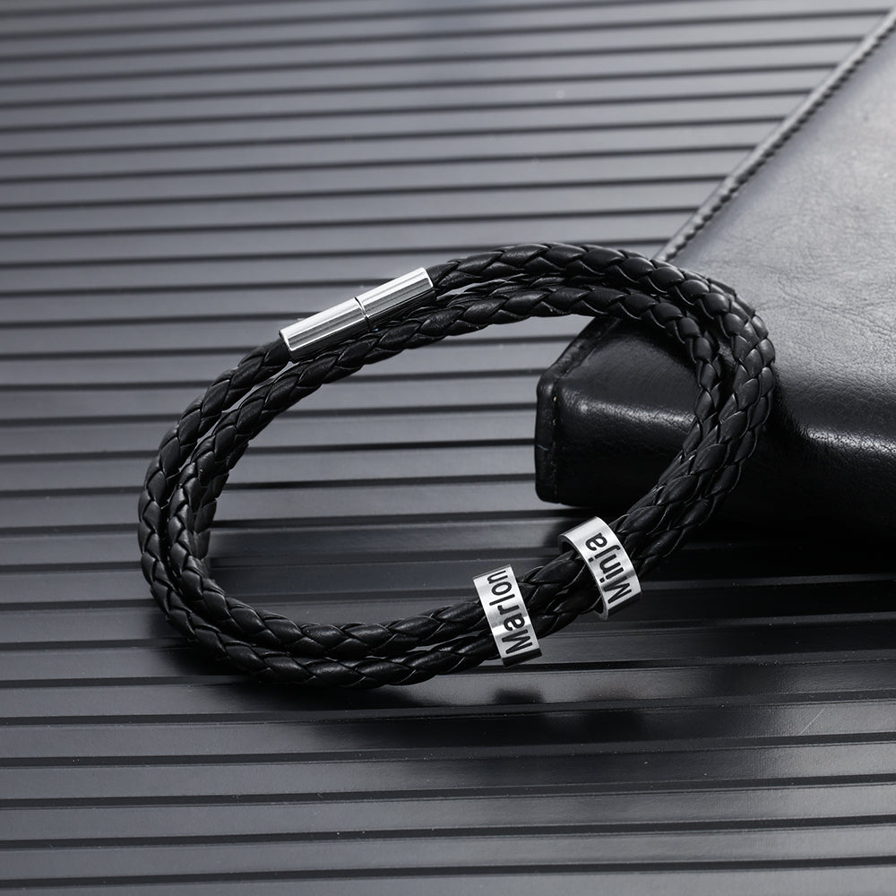 Custom Stainless Steel Leather Bracelet