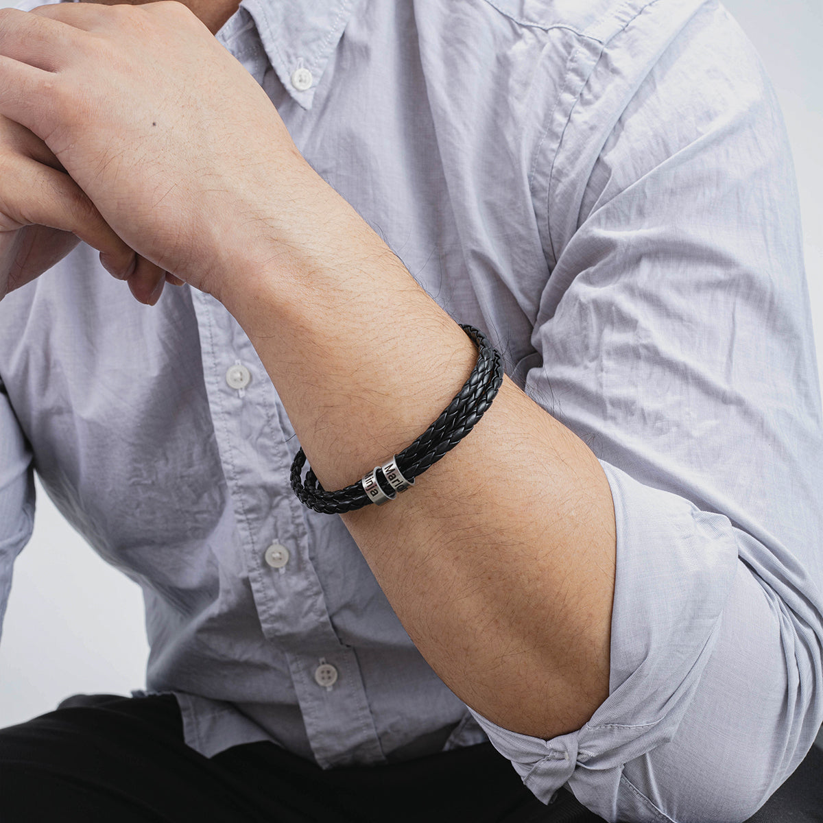 Custom Stainless Steel Leather Bracelet