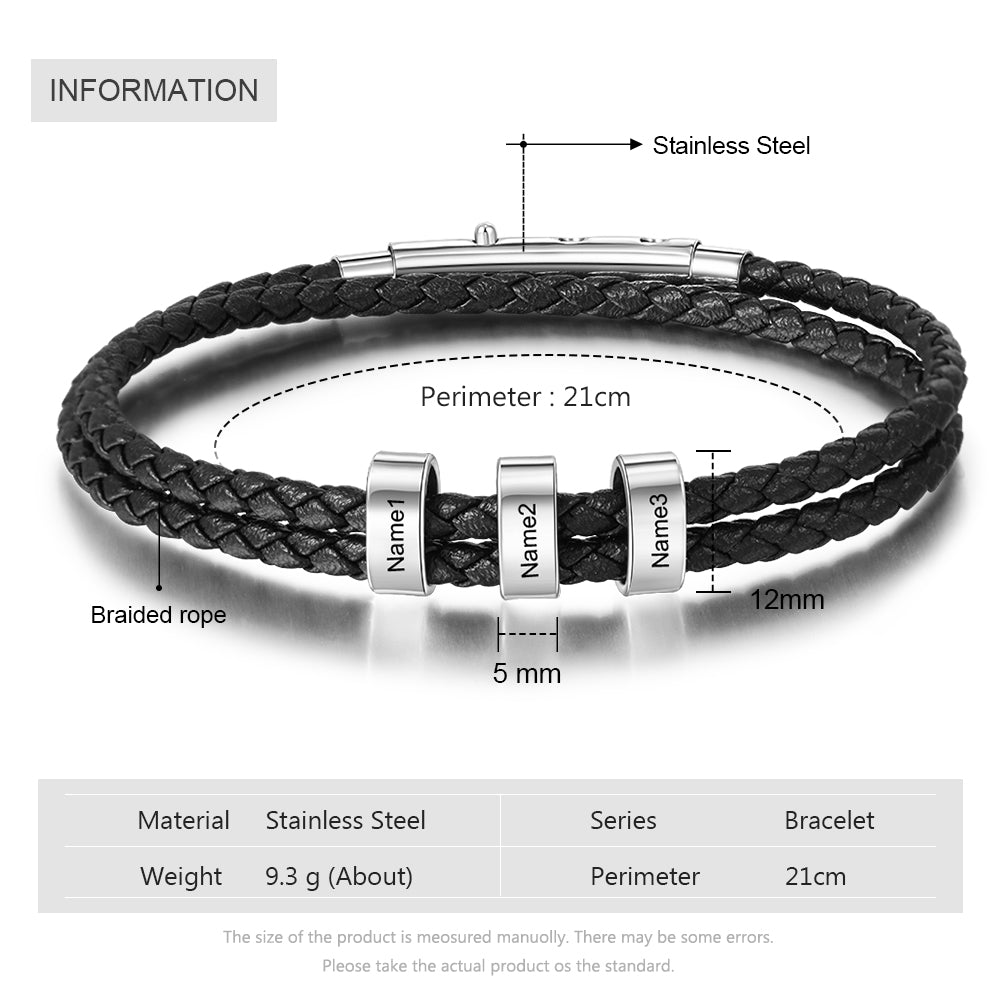 Custom Stainless Steel Leather Bracelet