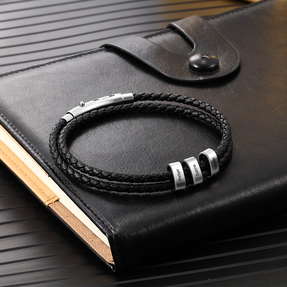Custom Stainless Steel Leather Bracelet