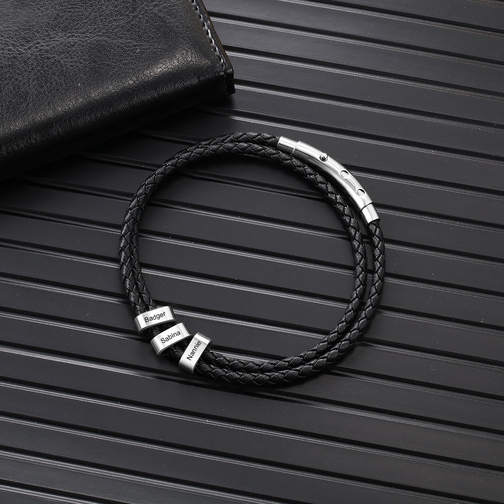 Custom Stainless Steel Leather Bracelet