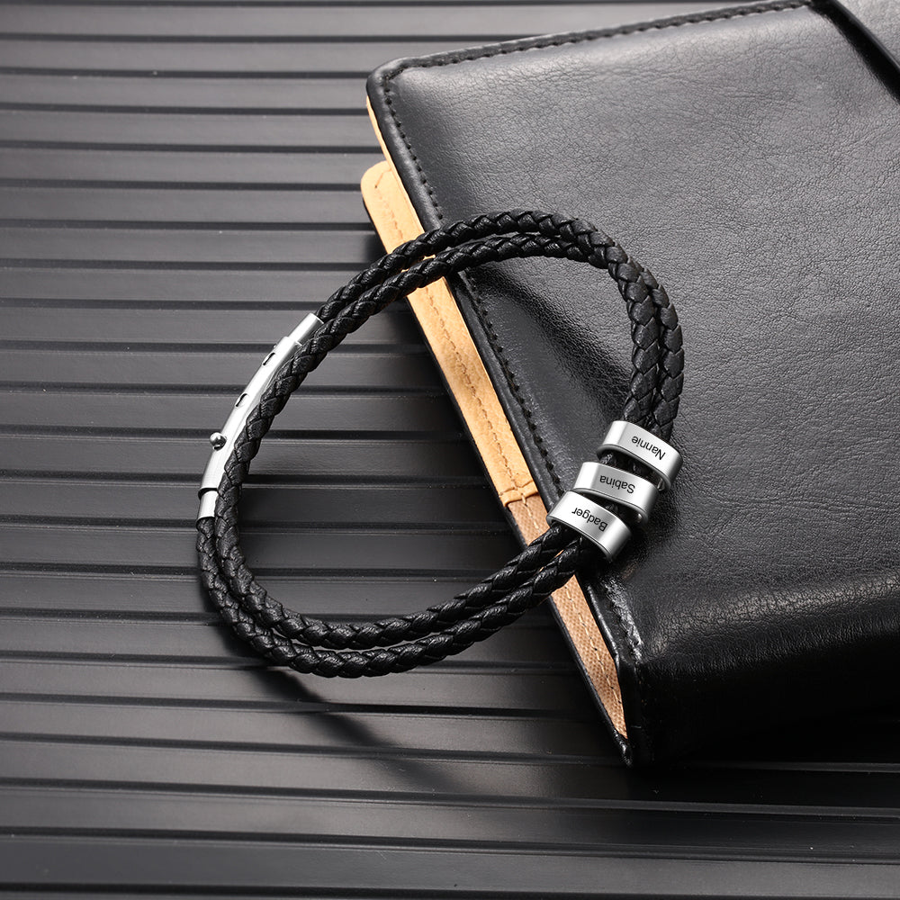 Custom Stainless Steel Leather Bracelet