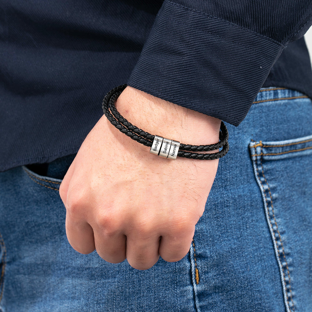Custom Stainless Steel Leather Bracelet