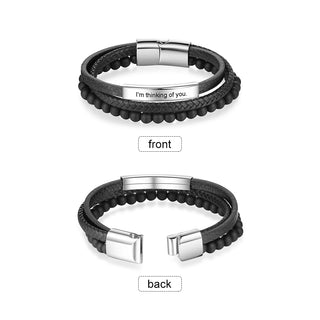 Engraving Stainless Steel Leather Bracelet