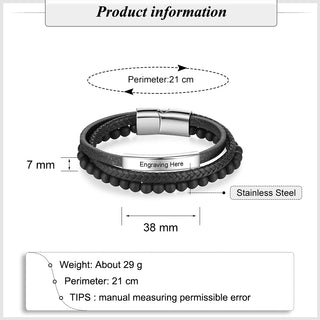Engraving Stainless Steel Leather Bracelet