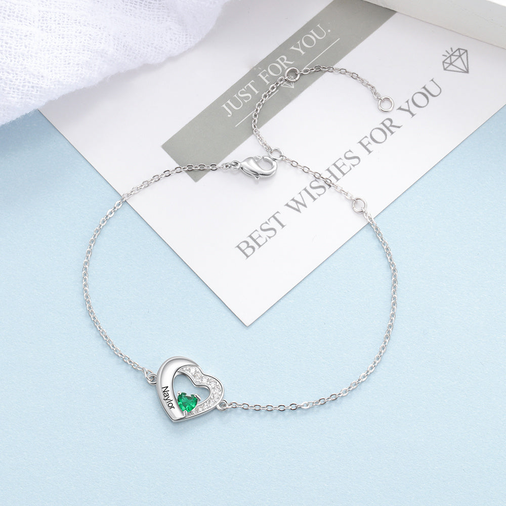 Personalized Name Heart Shape Bracelet with Birthstone