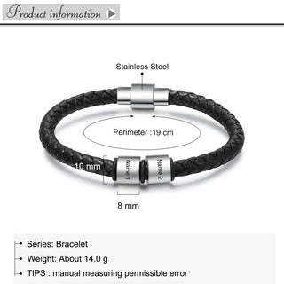 Custom Stainless Steel Leather Bracelet