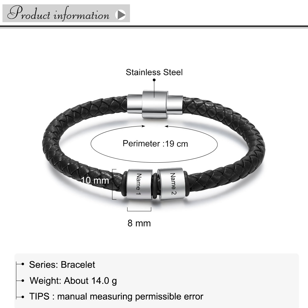 Custom Stainless Steel Leather Bracelet