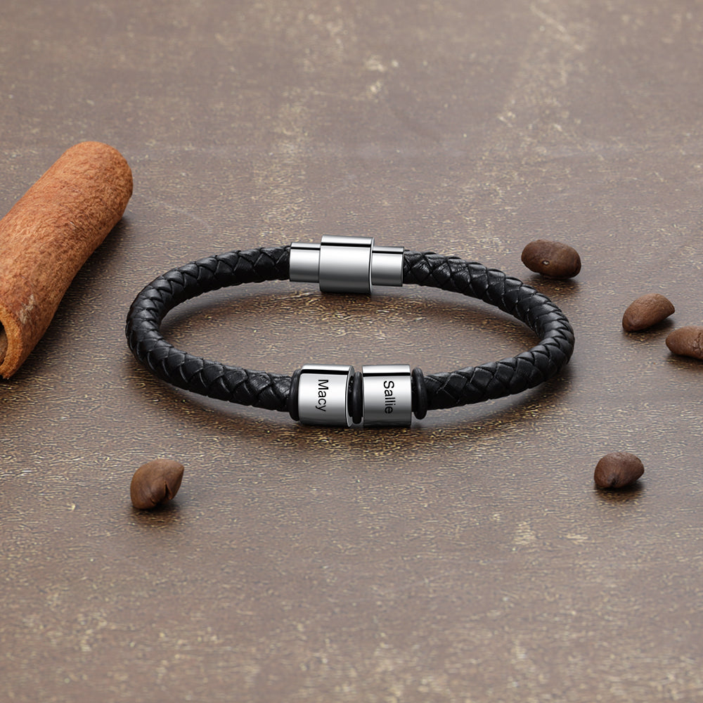 Custom Stainless Steel Leather Bracelet