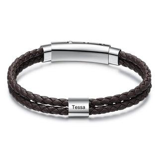 Stainless Steel Leather Bead Bracelet