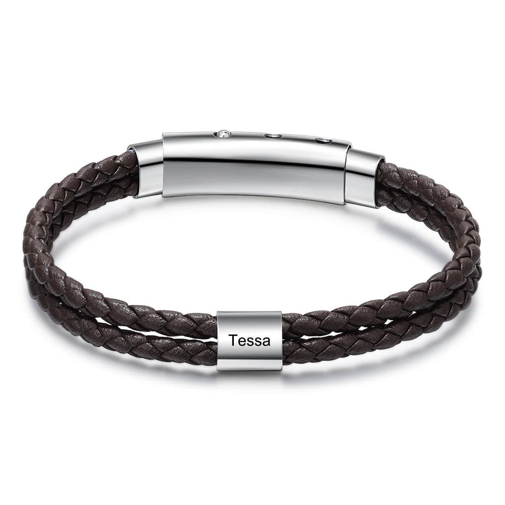 Stainless Steel Leather Bead Bracelet