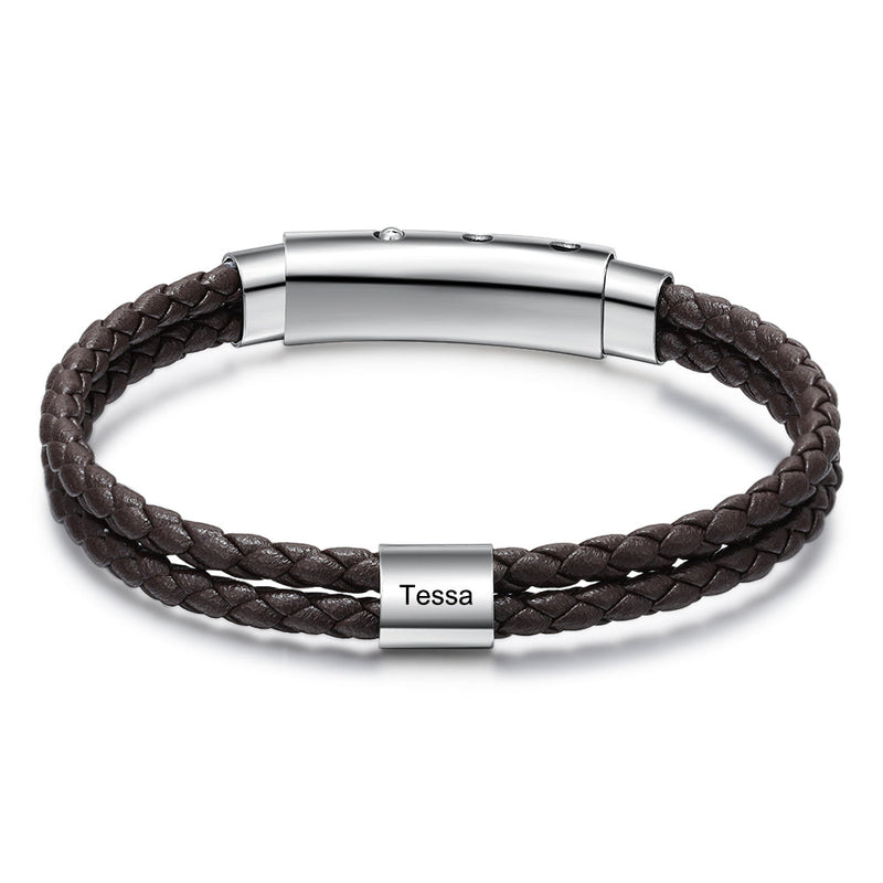 Stainless Steel Leather Bead Bracelet
