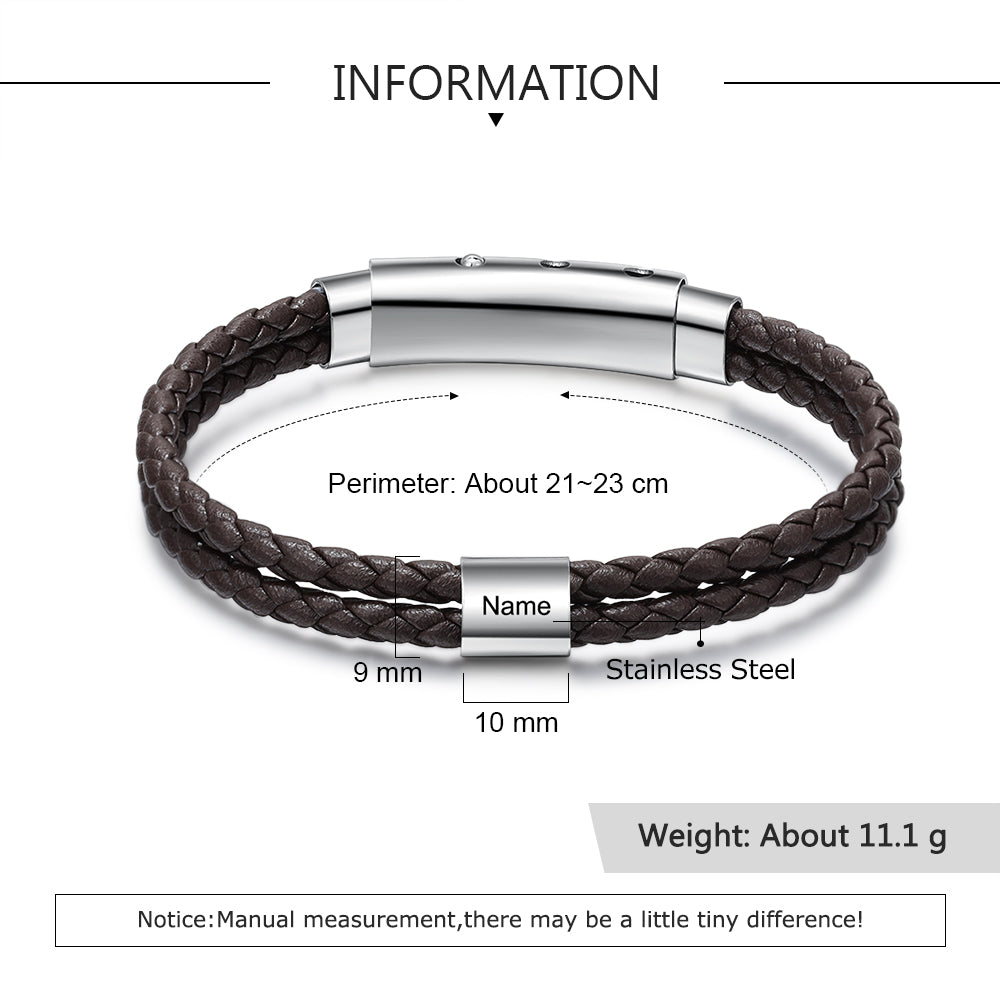 Stainless Steel Leather Bead Bracelet