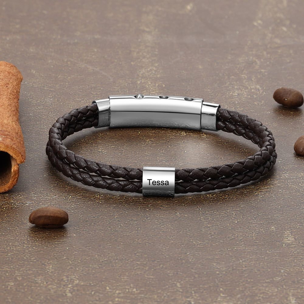 Stainless Steel Leather Bead Bracelet