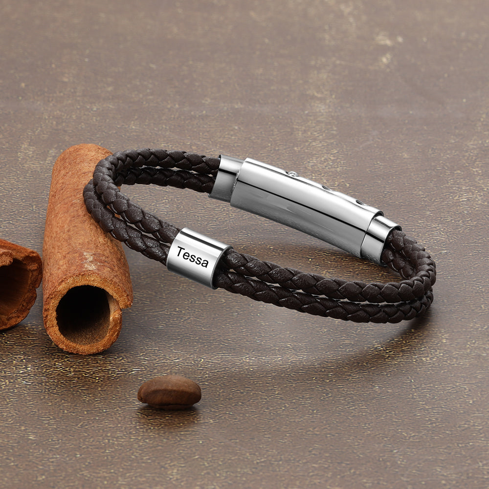 Stainless Steel Leather Bead Bracelet