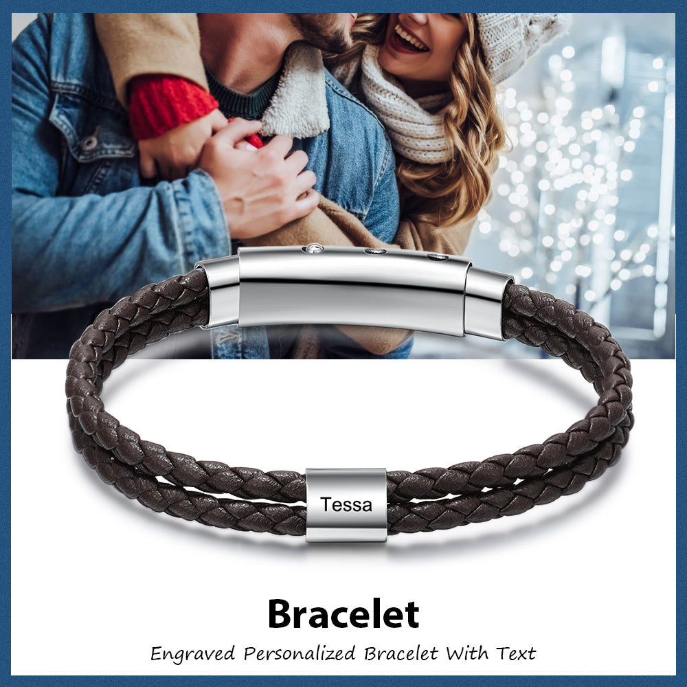 Stainless Steel Leather Bead Bracelet