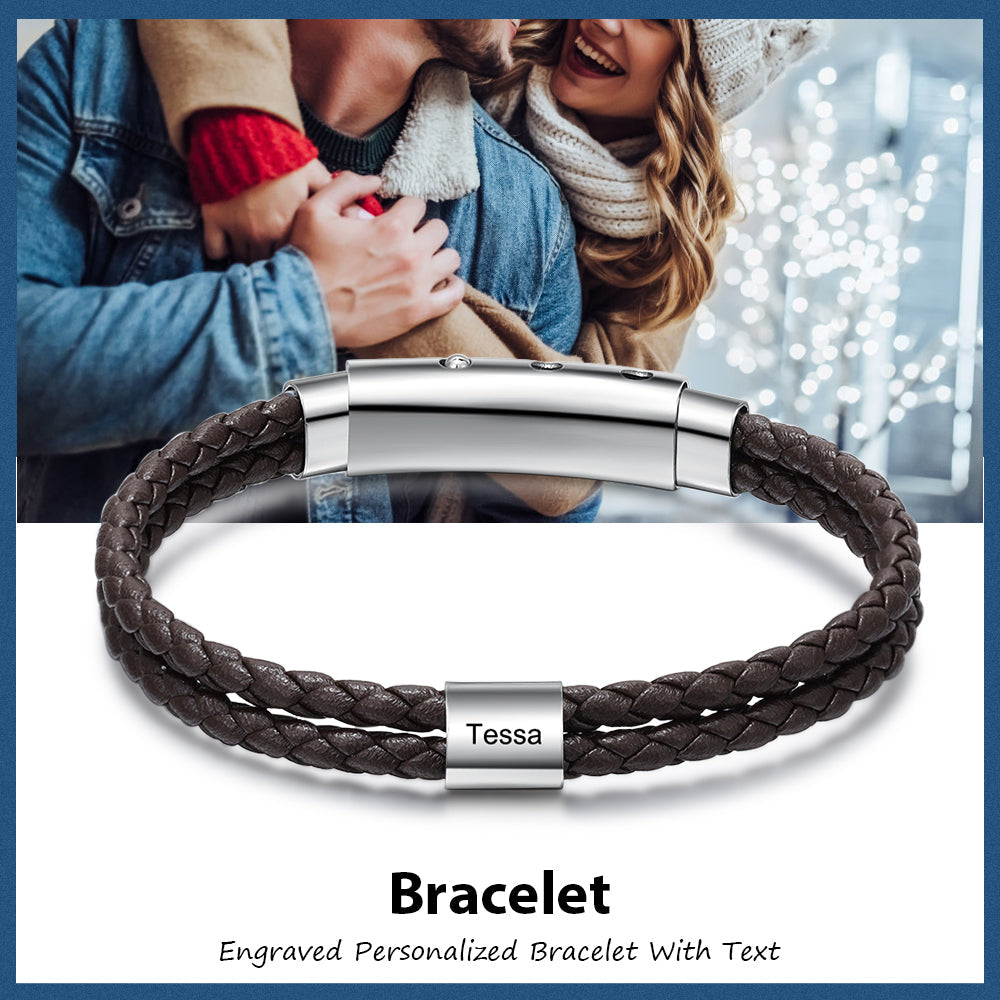 Stainless Steel Leather Bead Bracelet