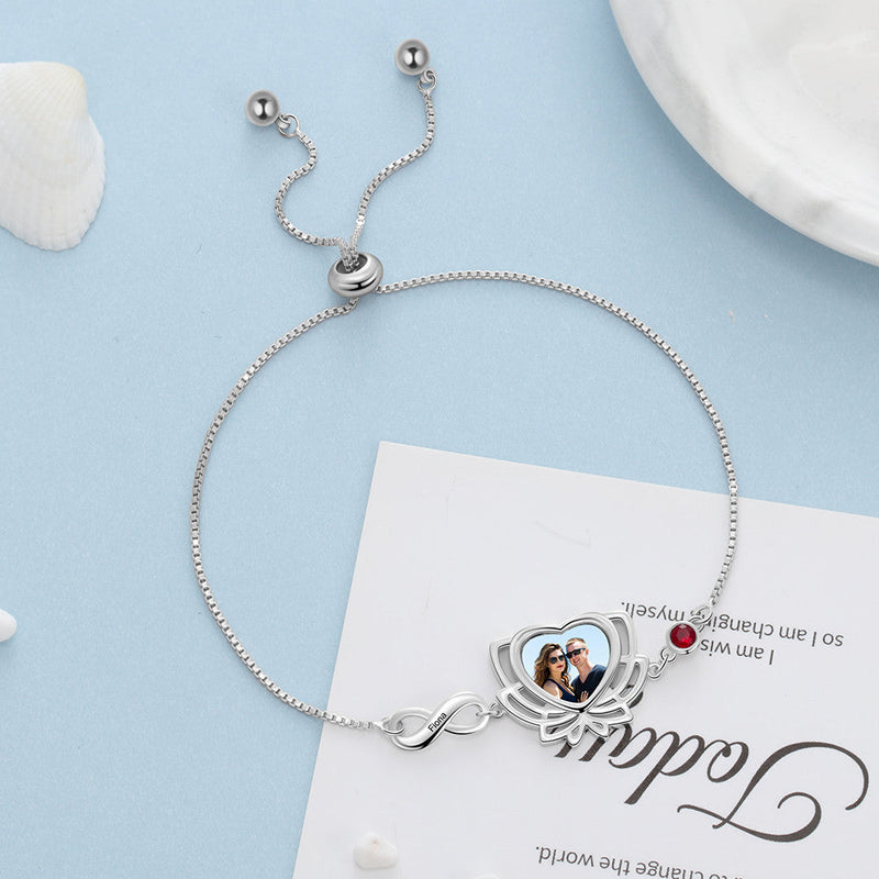 Copper Personalized Photo Flower Infinity Bracelet