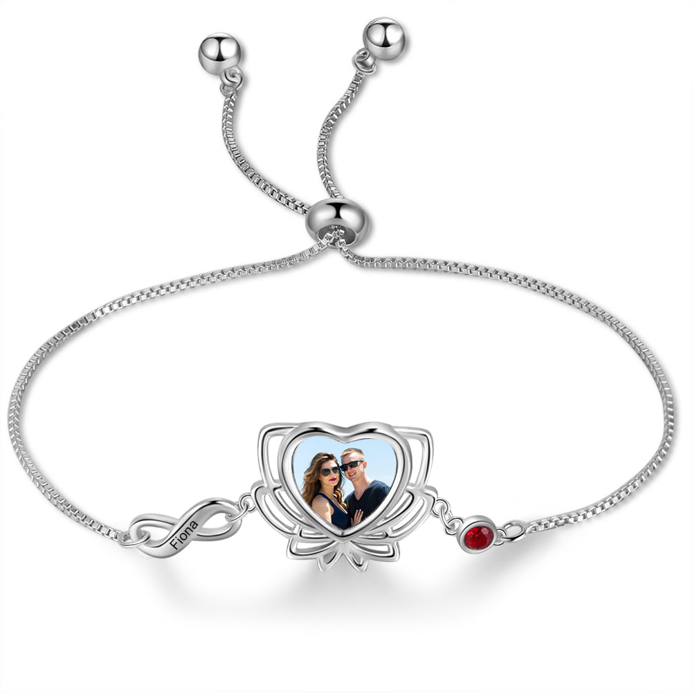 Copper Personalized Photo Flower Infinity Bracelet