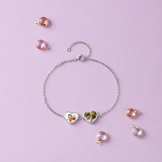Stainless Steel Double Heart Shape Photo Bracelet