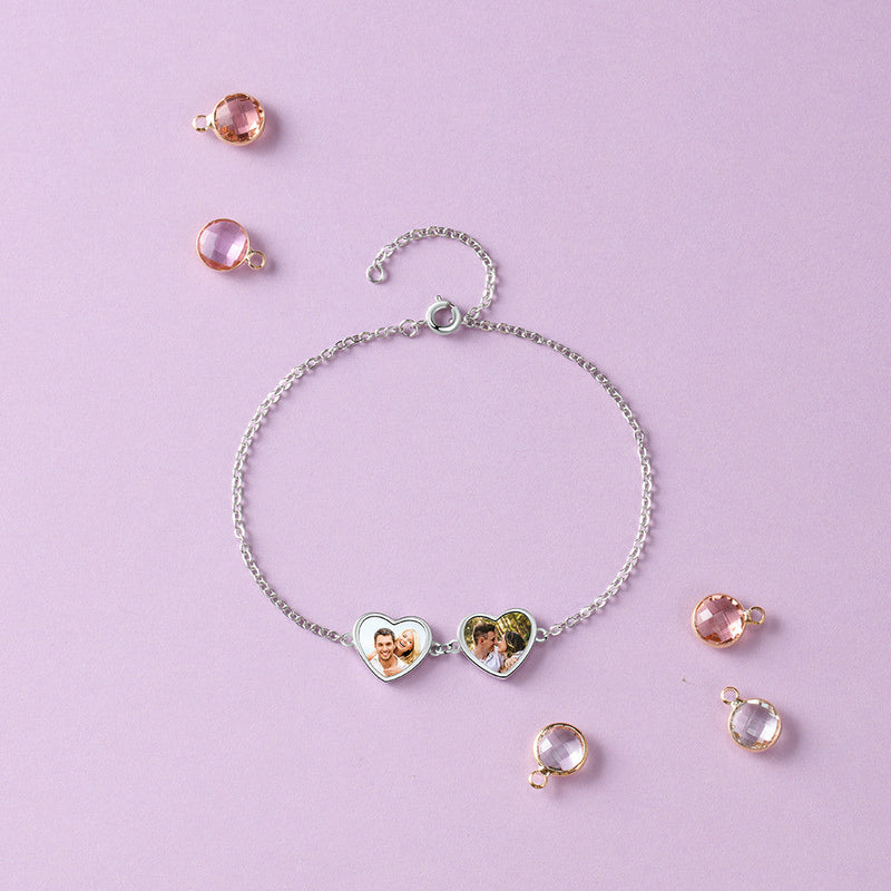 Stainless Steel Double Heart Shape Photo Bracelet