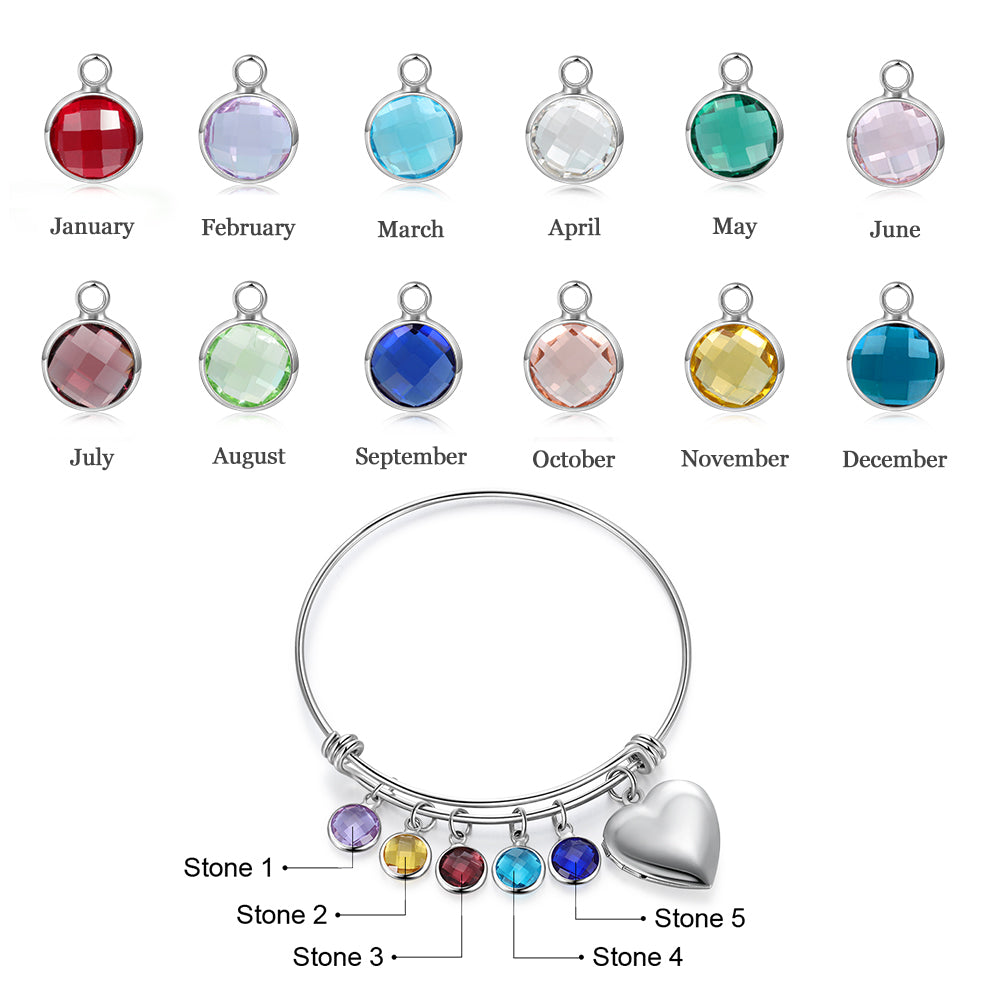 Birthstone & Engraved Stainless Steel Bracelet