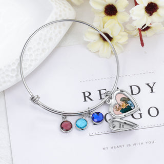 Birthstone & Engraved Stainless Steel Bracelet