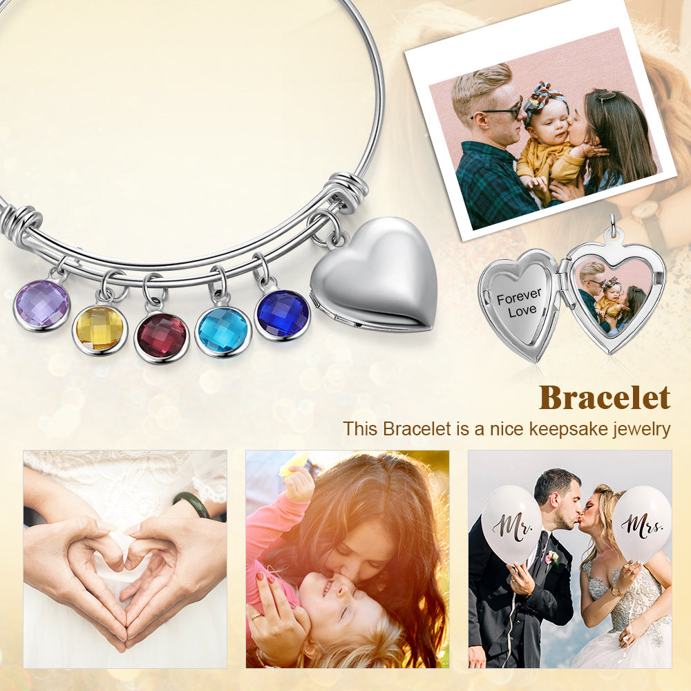 Birthstone & Engraved Stainless Steel Bracelet